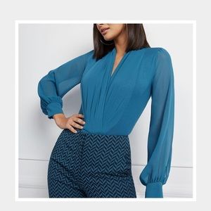 New Eva Mendes Turquoise Chiffon Bodysuit